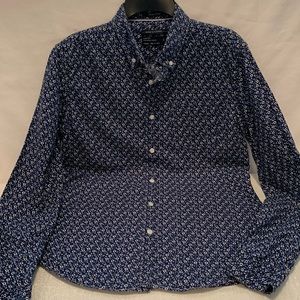 Denim & Flower Slim Fit Blue/White Black Flower Long Sleeve Shirt Size S